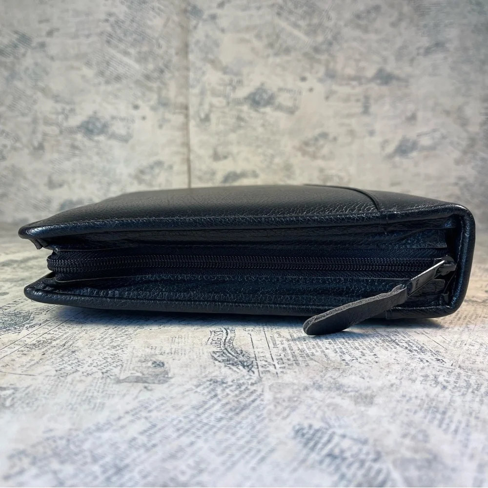 Vintage Franklin Quest Classic Full GrainLeather Planner Black Zip Made in USA